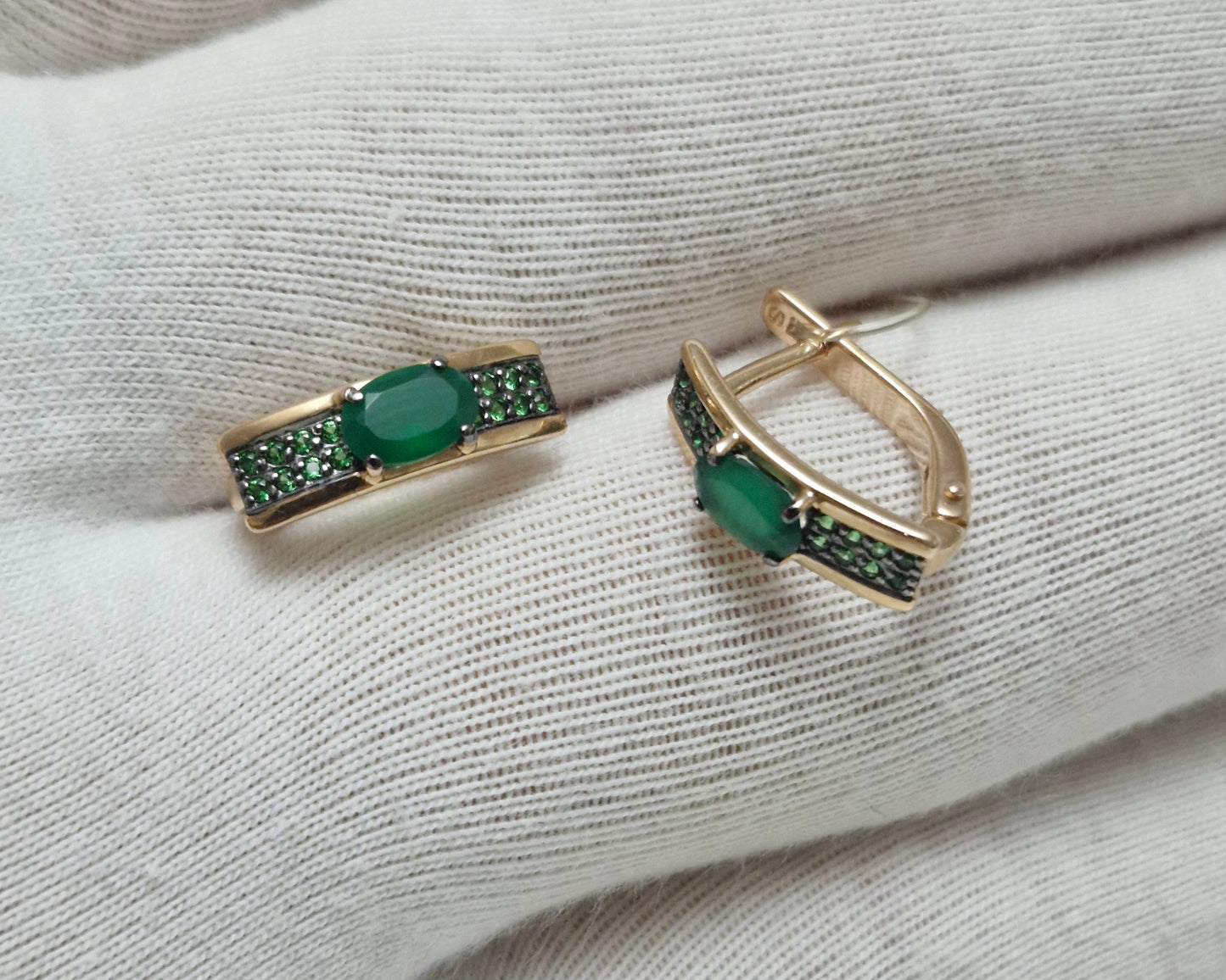 Ohrringe mit Achat und Zirkonia Russisches Rotgold 585 Art. Nr. 727966