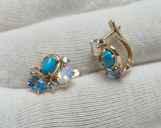 Ohrringe mit Opal synt., Topas, Türkis synt. Rotgold 585 Art. Nr. 726183