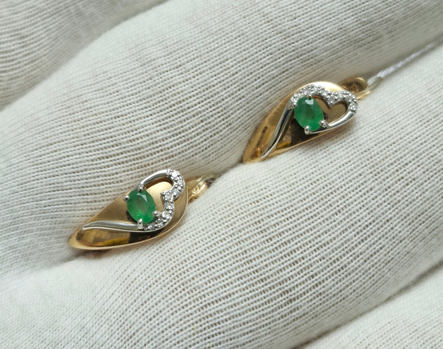 Ohrringe mit Smaragd und Brillanten, Russisches Rotgold 585Art. Nr. 3020400