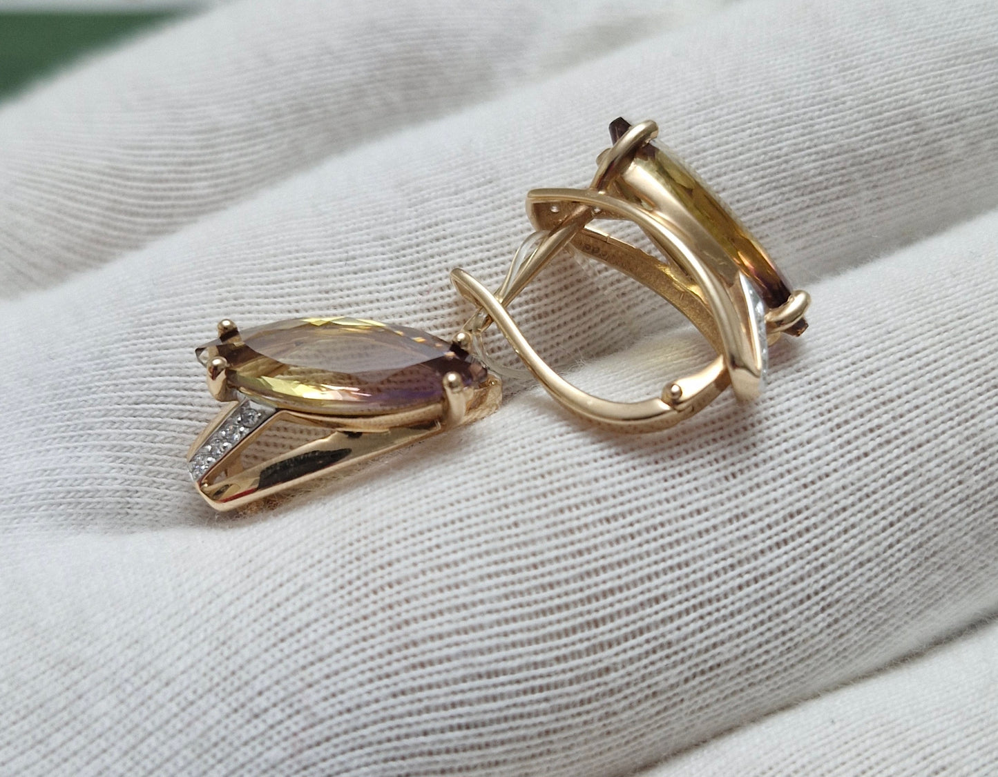Ohrringe mit Ametrn HTS und Zirkonia Russisches Rotgold 585 Art. Nr. 727003