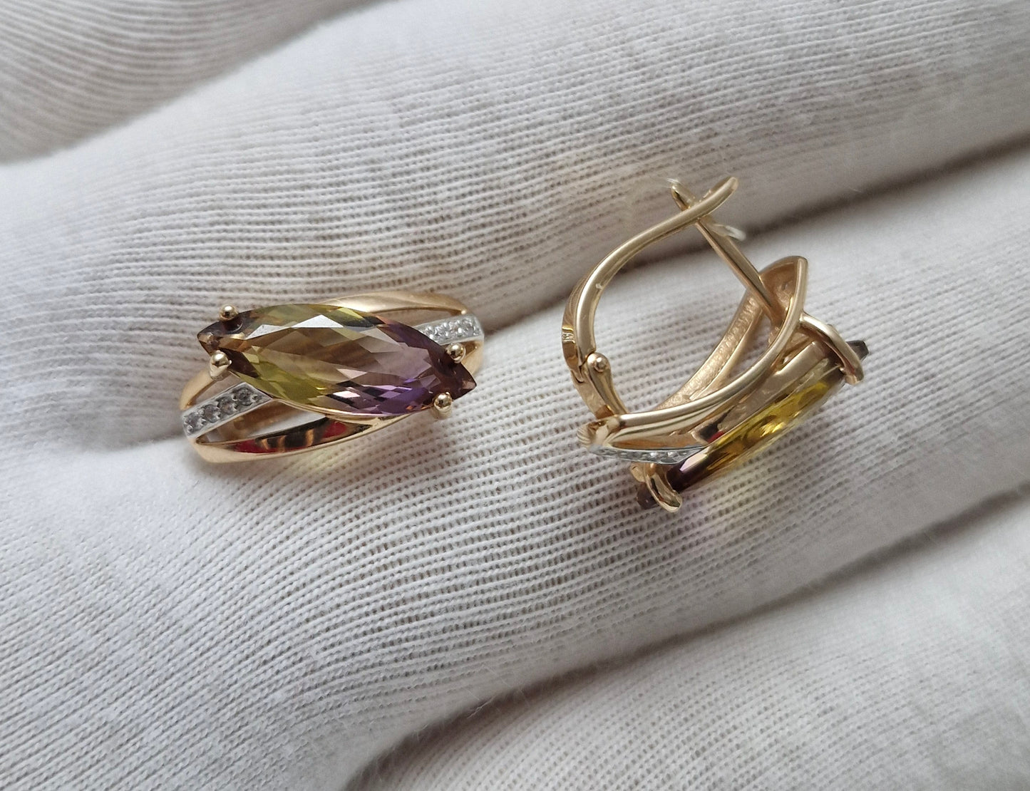 Ohrringe mit Ametrn HTS und Zirkonia Russisches Rotgold 585 Art. Nr. 727003