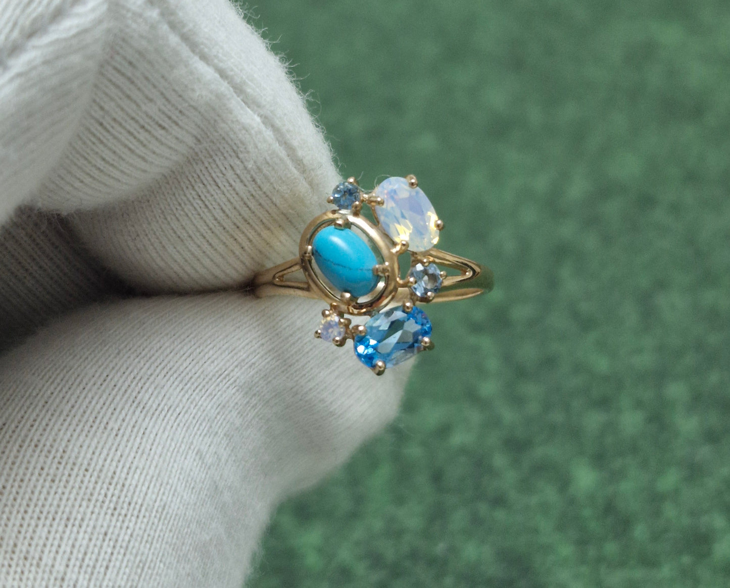 Ring mit Opal synt.,Topas,Türkis synt. Russisches Rotgold 585 Art. Nr. 715721