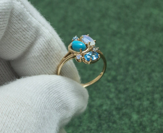 Ring mit Opal synt.,Topas, Türkis synt. Rotgold 585 Art. Nr. 715721
