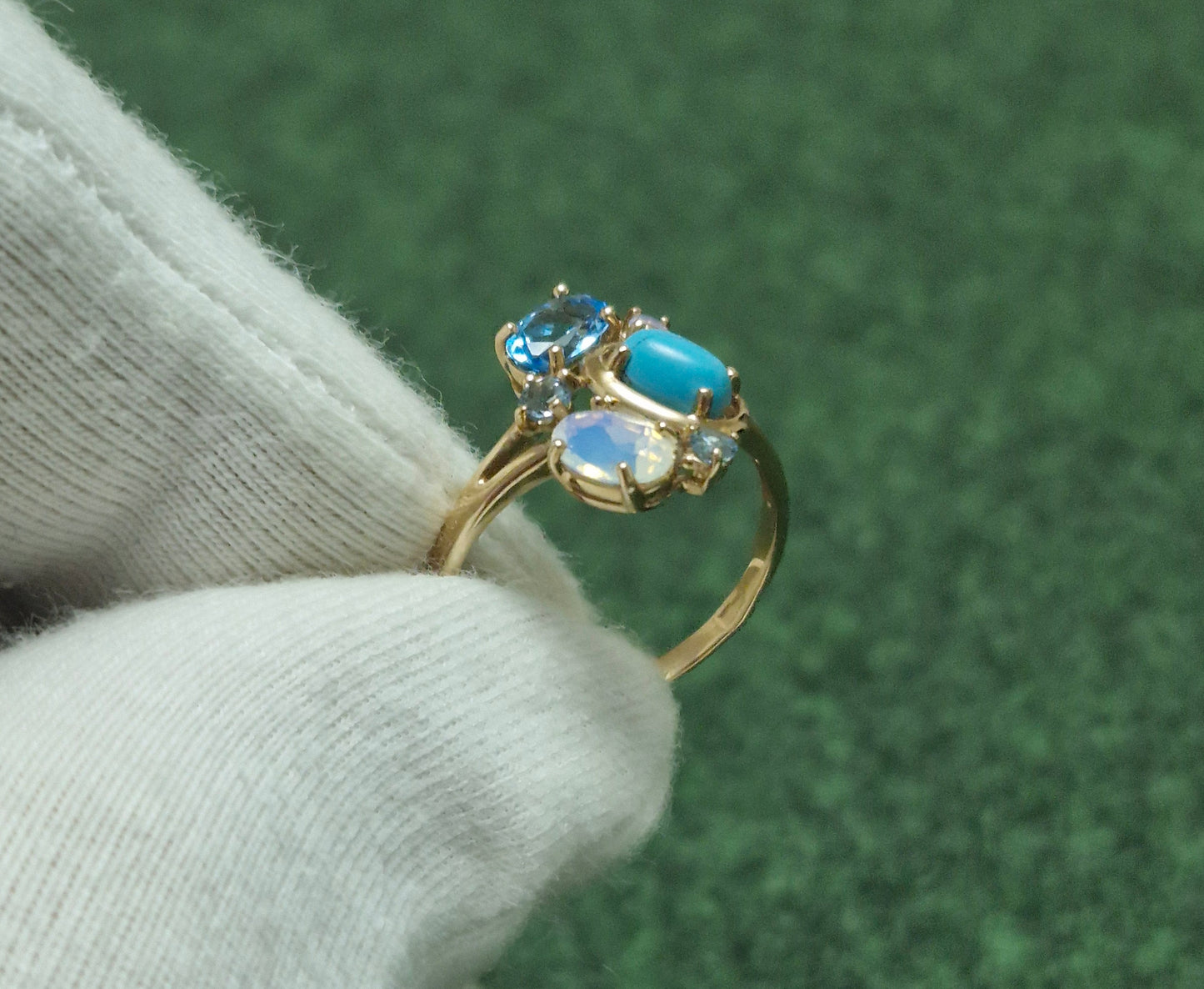 Ring mit Opal synt.,Topas,Türkis synt. Russisches Rotgold 585 Art. Nr. 715721