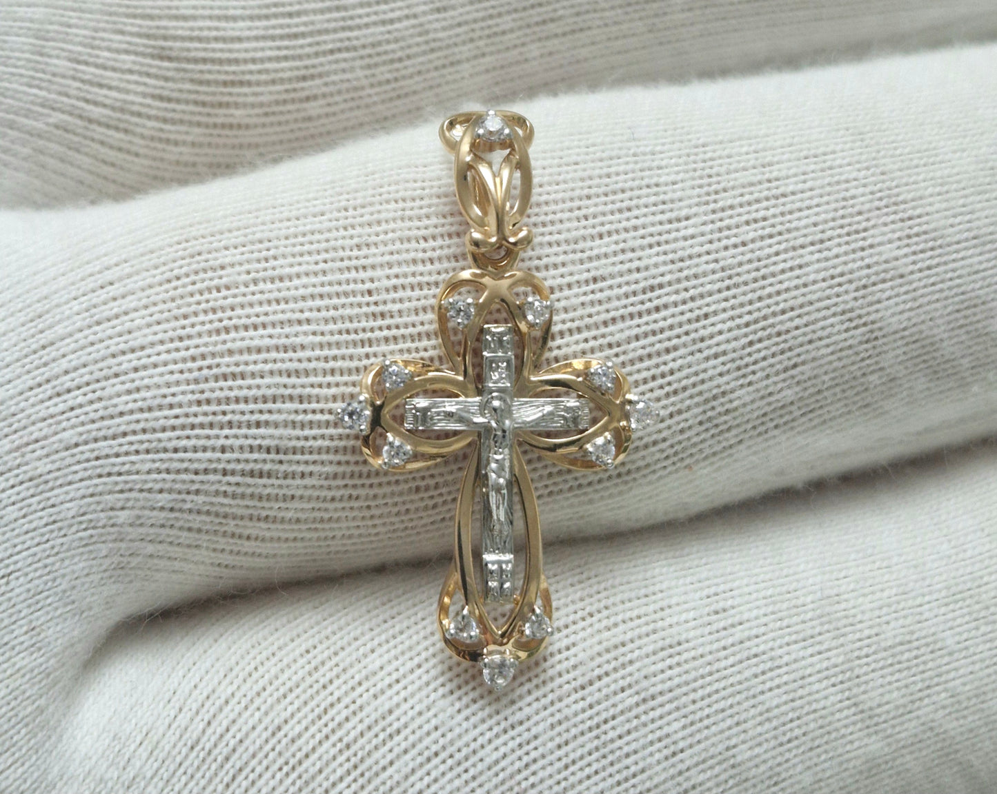 Goldkreuz mit Zirkonia Russisches Rotgold 585 Art. Nr. T13206751