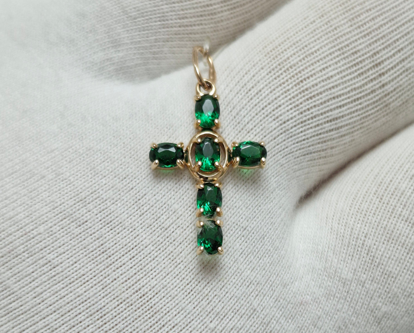 Goldkreuz mit Smaragd HTS Russisches Rotgold 585 Art. Nr. 732277