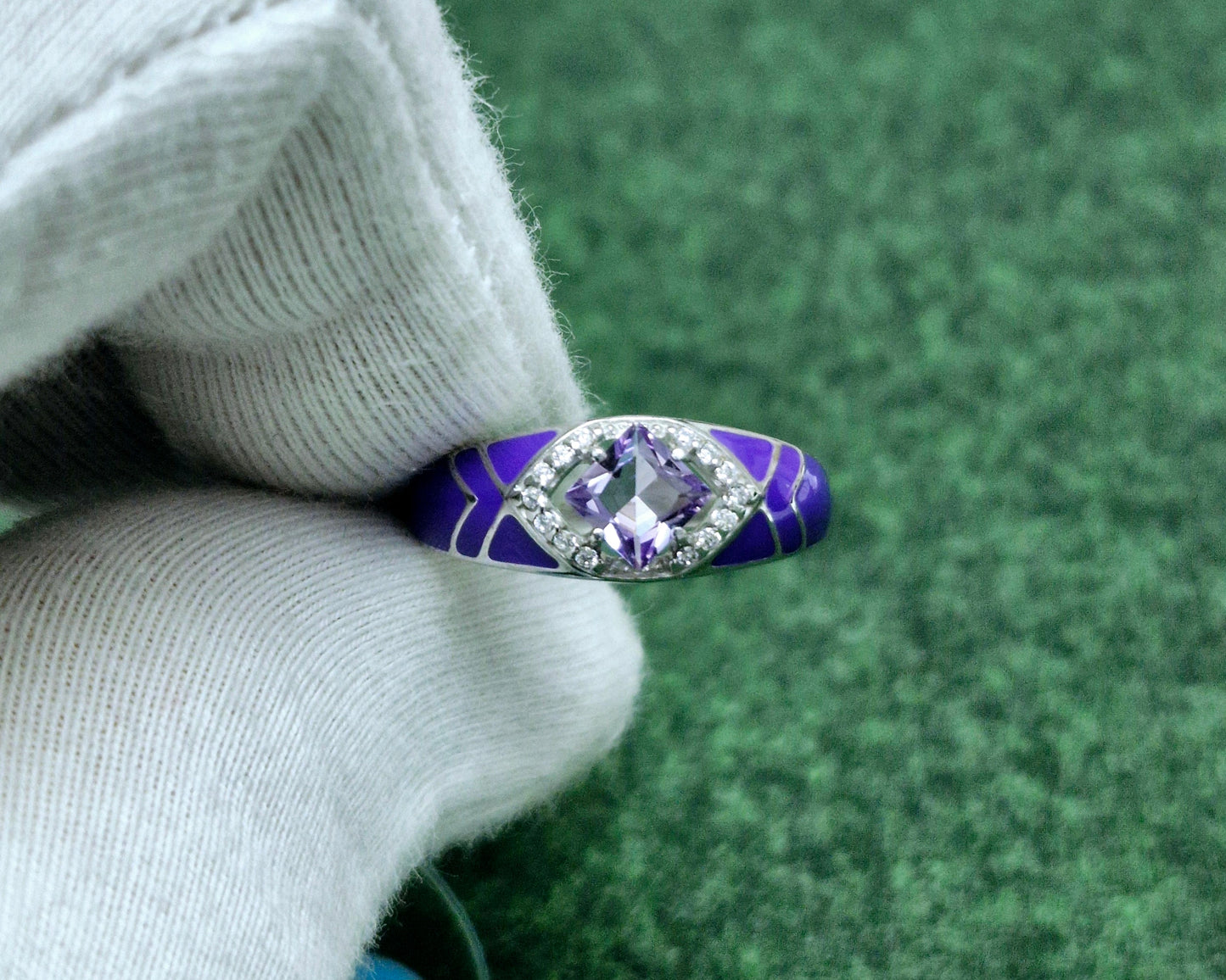 Silberring mit Amethyst und Zirkonia, Emaille Art. Nr. 92011405