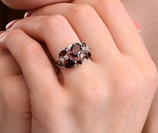 Silber Ring mit Granat und Zirkonia Art. Nr. 92010220