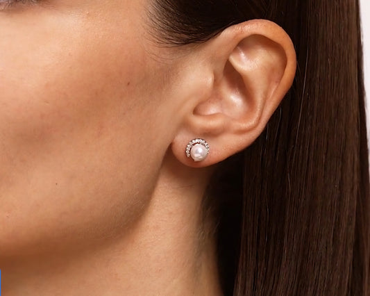 Silber Ohrstecker mit Perle gepresste und Zirkonia Art. Nr. 94021962