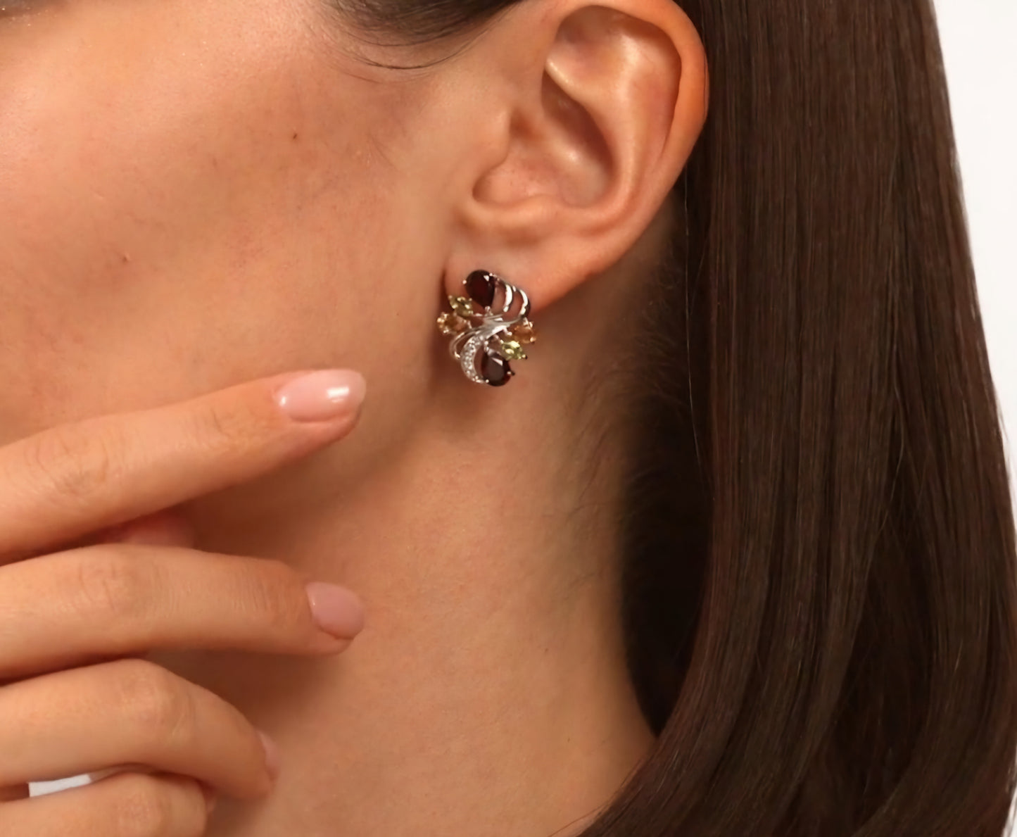 Silber Ohrringe mit Granat, Chrysolith, Citrin und Zirkonia Art. Nr. 92022086