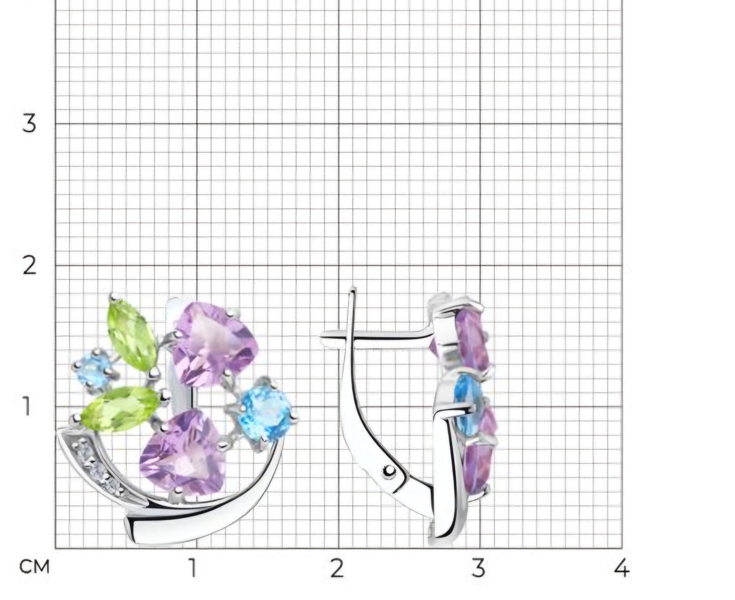 Silber Ohrringe mit Amethyst, Chrysolith, Topas und Zirkonia Art. Nr. 92022099