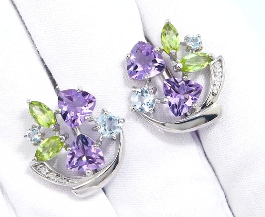 Silber Ohrringe mit Amethyst, Chrysolith, Topas und Zirkonia Art. Nr. 92022099