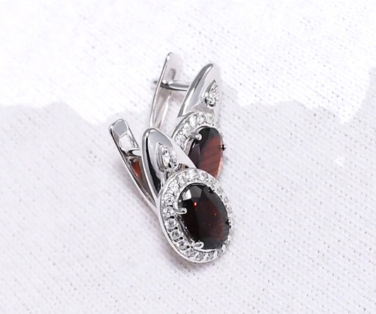 Silber Ohrringe mit Granat und Zirkonia Art. Nr. 92021685