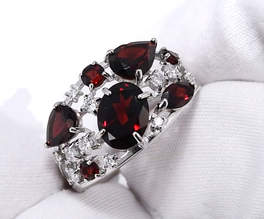 Silber Ring mit Granat und Zirkonia Art. Nr. 92010220