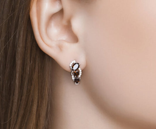 Silber Ohrringe mit Granat und Zirkonia Art. Nr. 92021140