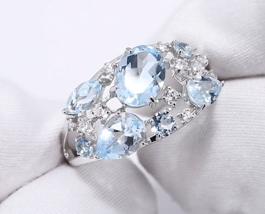 Silber Ring mit Sky Blue Topas und Zirkonia Art. Nr. 92010219
