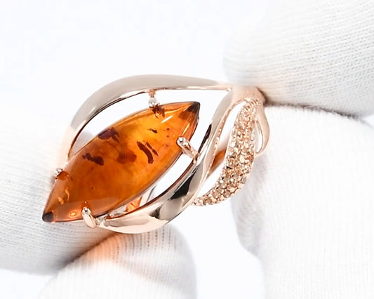 Silber Ring mit Bernstein gepresst und Zirkonia Art. Nr. 83010031