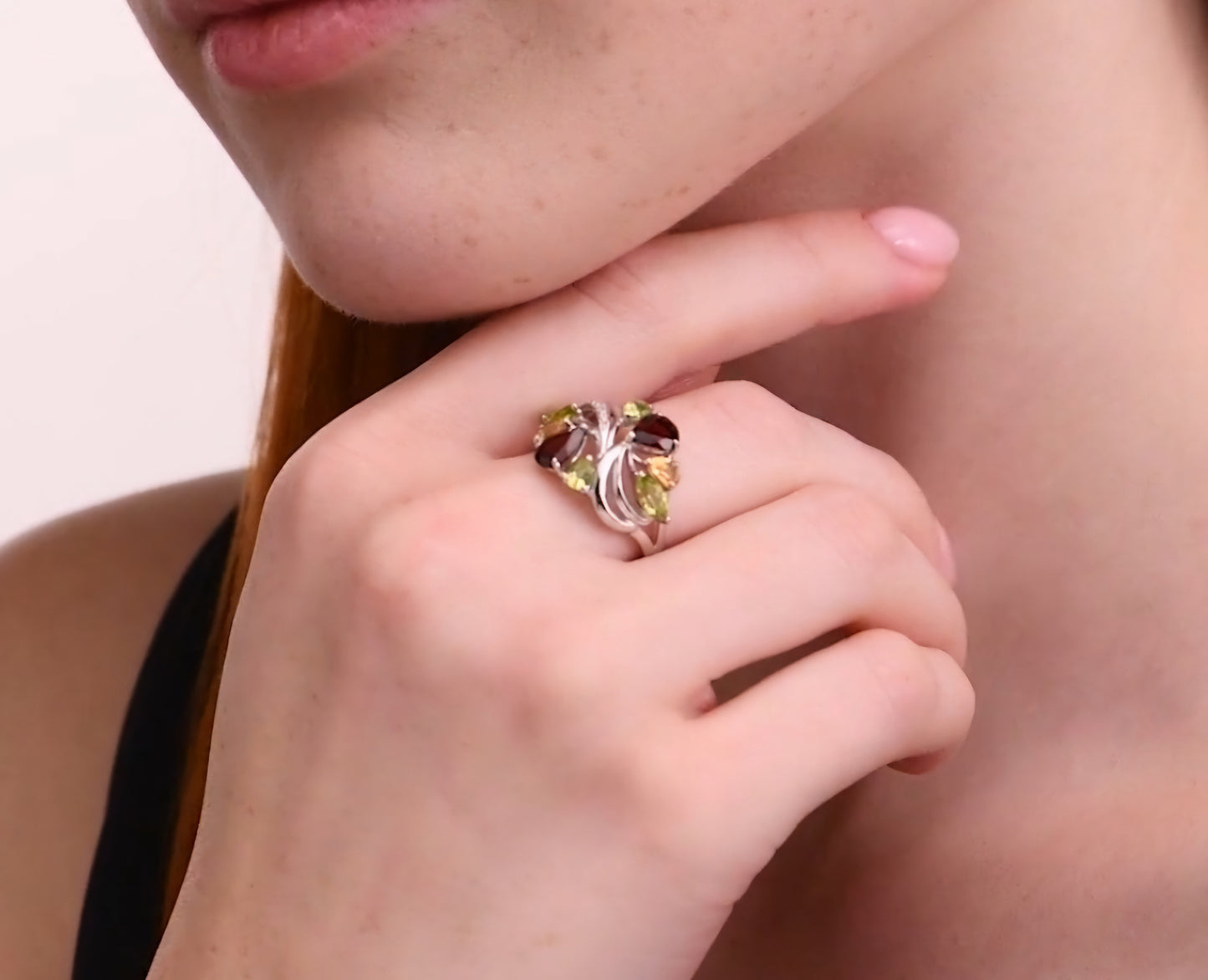 Silber Ring mit Granat, Chrysolith, Citrin und Zirkonia Art. Nr. 92011833