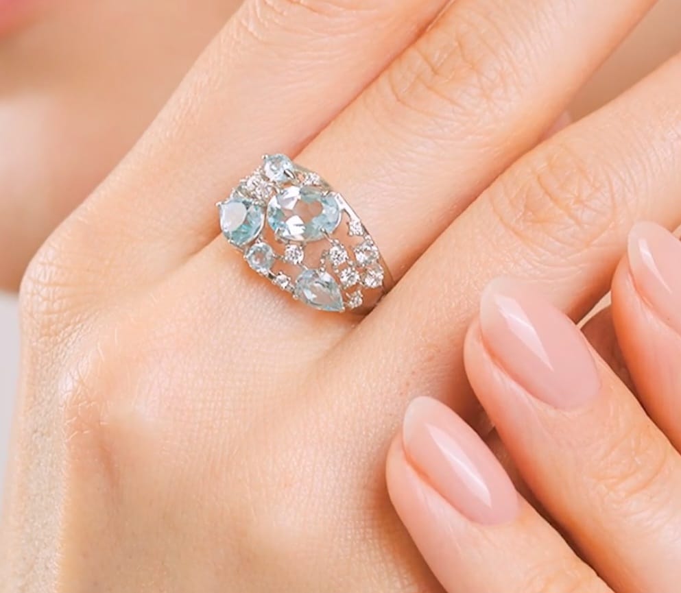 Silber Ring mit Sky Blue Topas und Zirkonia Art.Nr. 92010219