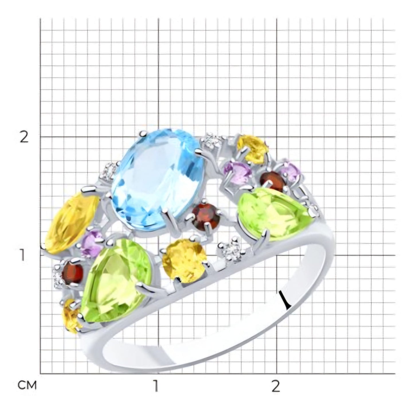 Silber Ring mit Sky Blue Topas, Chrysolith, Citrin, Granat und Zirkonia Art.Nr.92010223