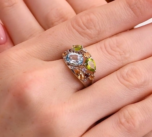 Silber Ring mit Sky Blue Topas, Chrysolith, Citrin, Granat und Zirkonia Art.Nr.92010223