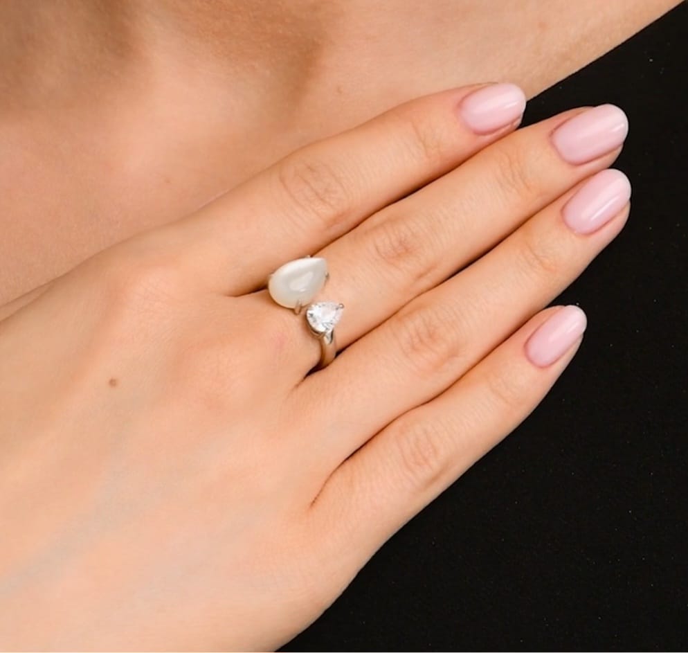 Silber Ring mit Mondstein und Zirkonia 19Gr Art.Nr.83010104