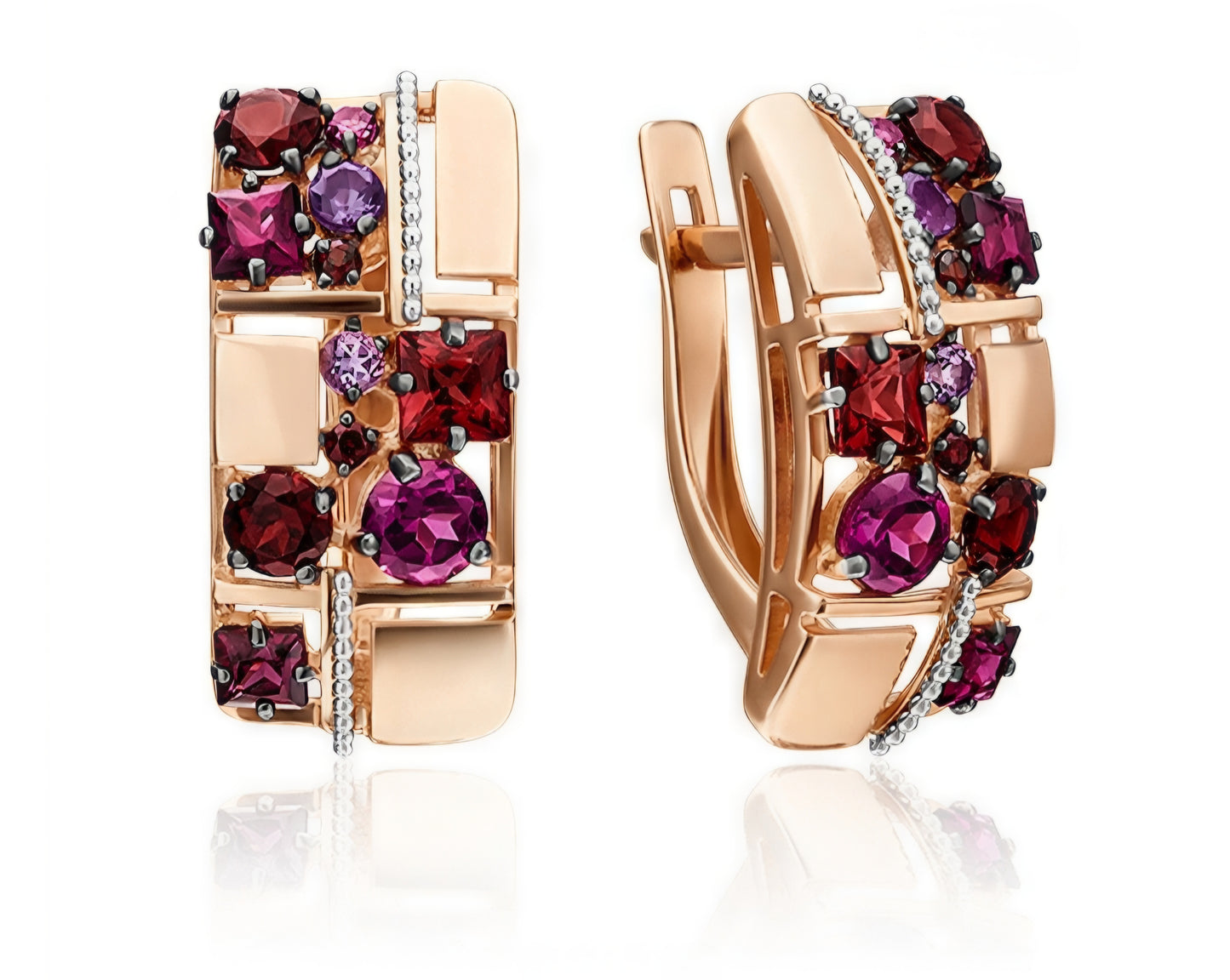 Ohrringe mit Amethyst und Granat Rotgold 585 Art. Nr. 02-4406-00-257-1111-57 P