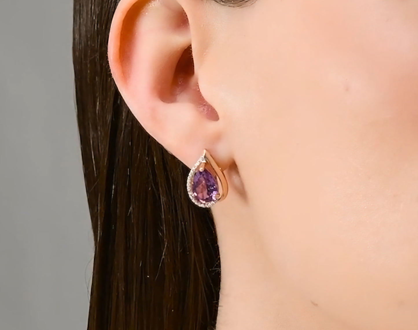 Ohrringe mit Amethyst und Zirkonia Russisches Rotgold 585 Art. Nr. 725894