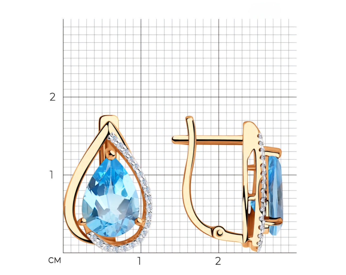 Ohrringe mit Swiss Blue Topas und Zirkonia Russisches Rotgold 585 Art. Nr. 725892