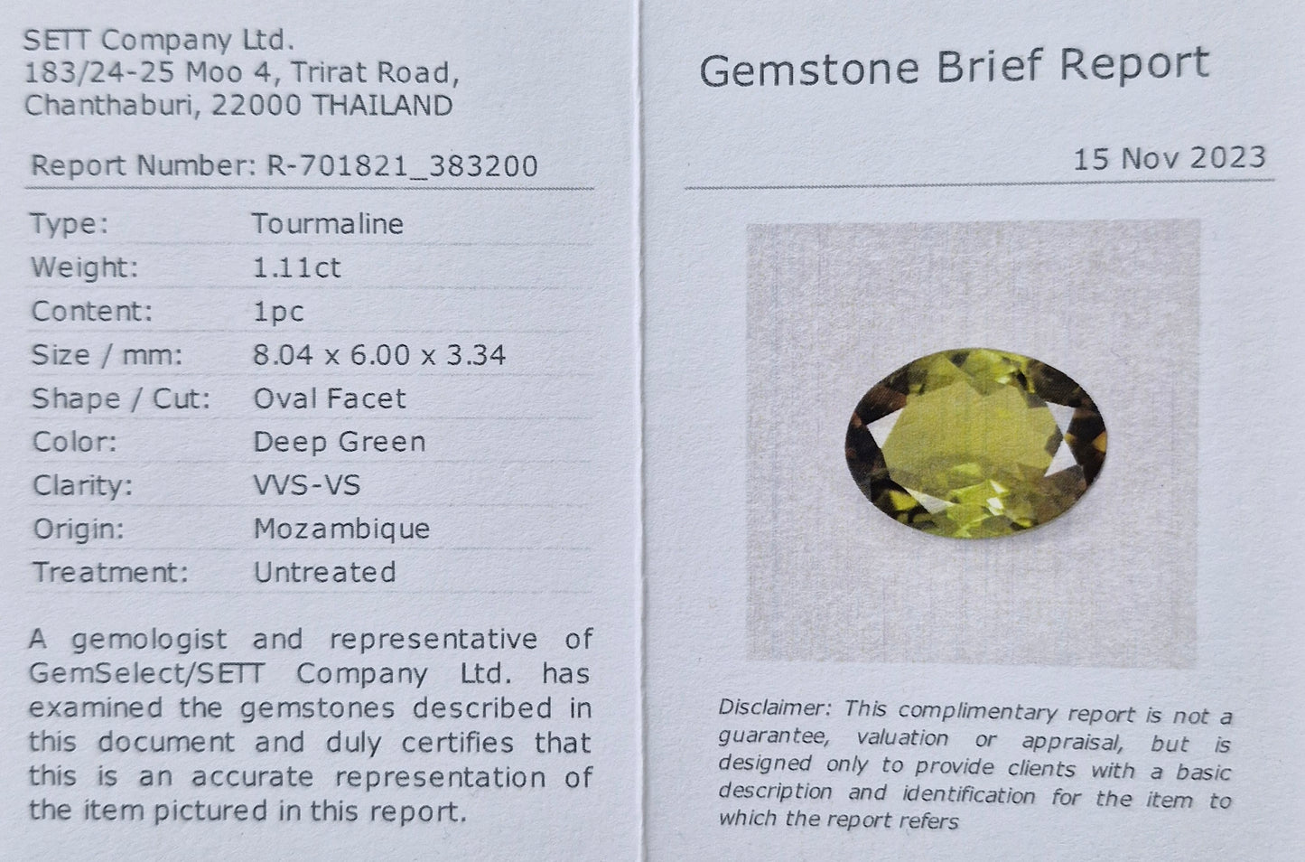 Turmalin 8,04 x 6,00 x 3,34 mm 1,11 Ct