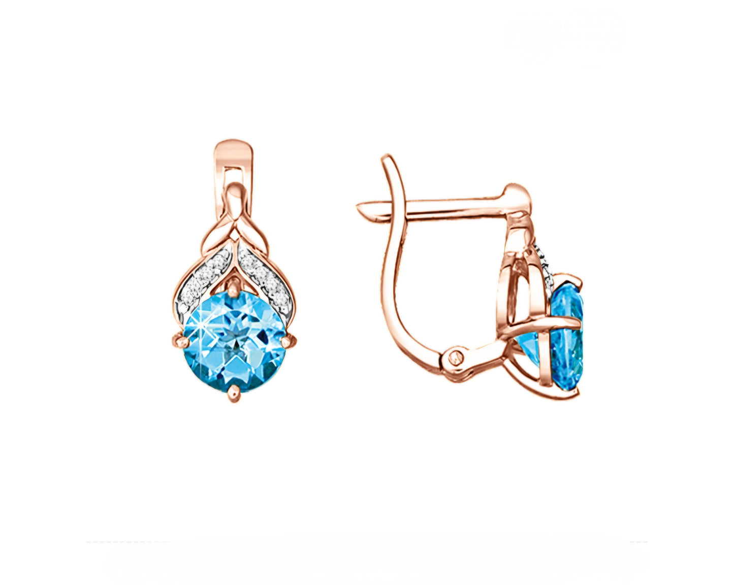 Ohrringe mit Swiss Blue Topas und Zirkonia Russisches Rotgold 585 Art. Nr. 723938