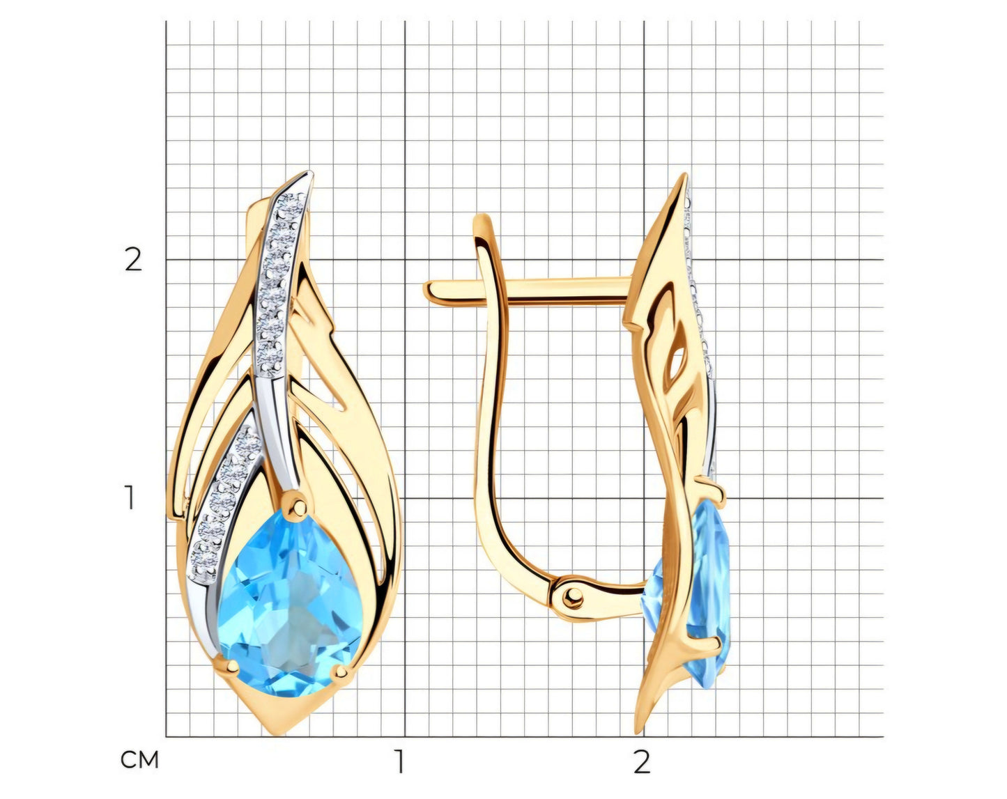Ohrringe mit Swiss Blue Topas und Zirkonia Russisches Rotgold 585 Art. Nr. 727288
