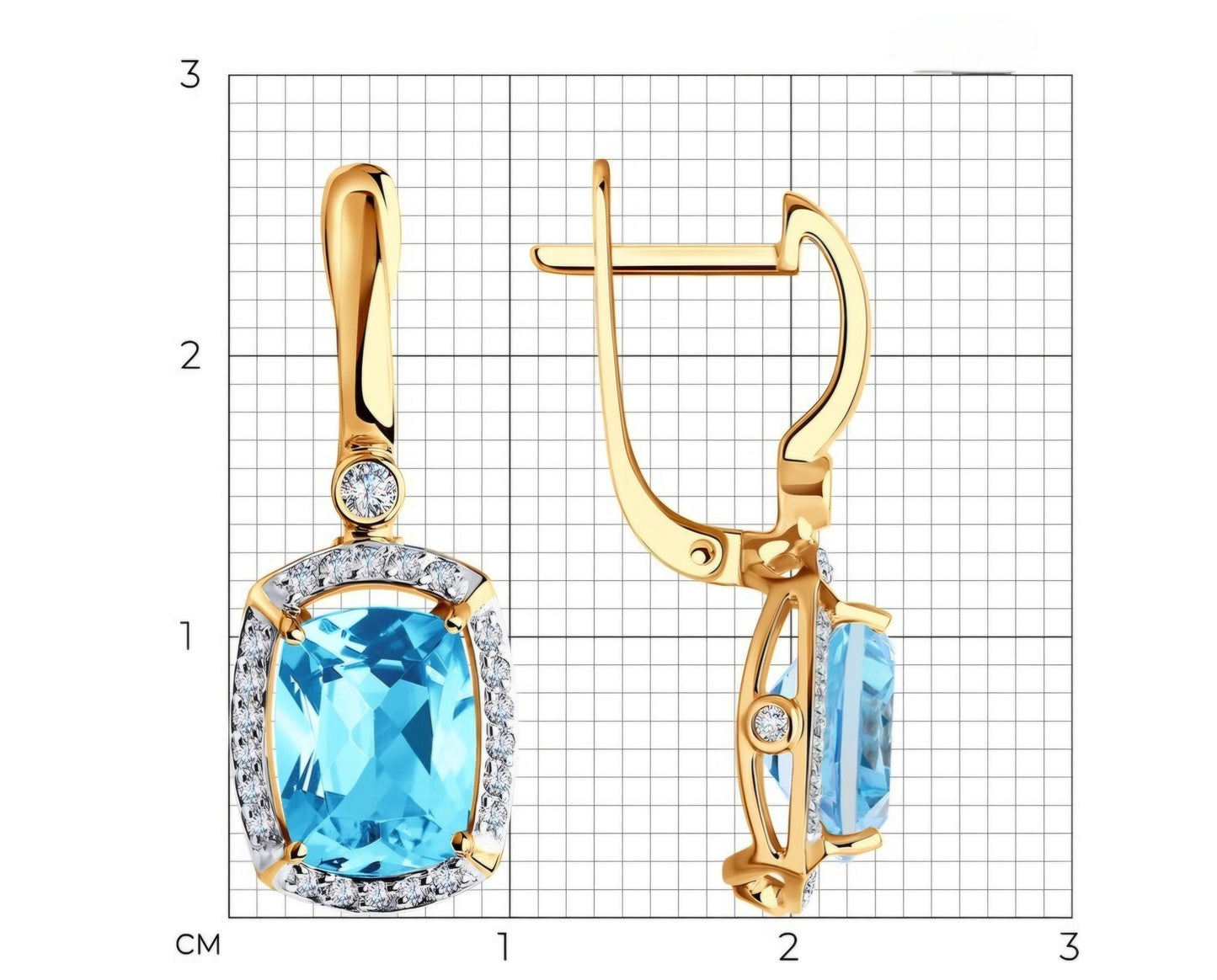 Ohrringe mit Swiss Blue Topas und Zirkonia Russisches Rotgold 585 Art. Nr. 725319