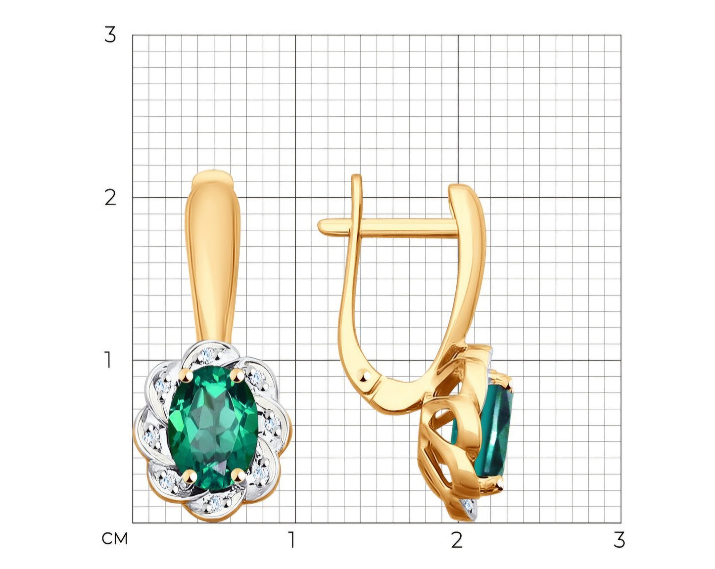 Ohrringe mit Smaragd und Brillanten Russisches Rotgold 585 Art. Nr. 3020433
