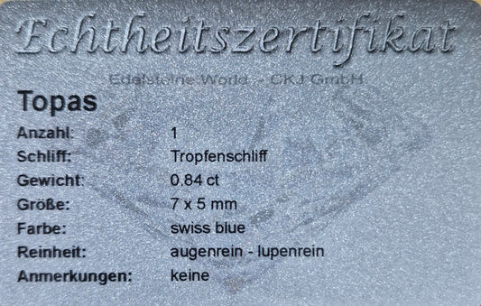 Swiss Blue Topas 7 x 5 mm 0.84 Ct