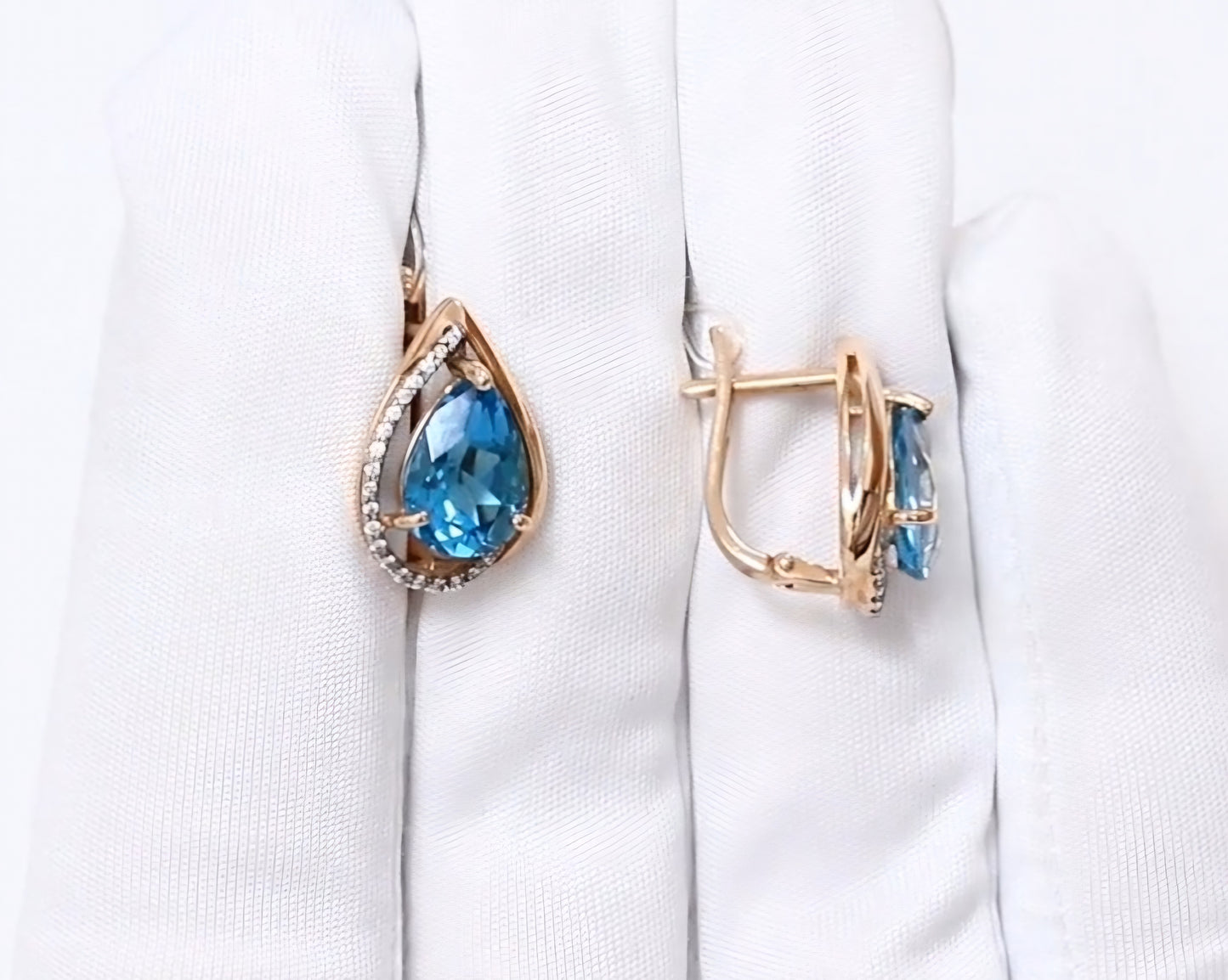 Ohrringe mit Swiss Blue Topas und Zirkonia Russisches Rotgold 585 Art. Nr. 725892