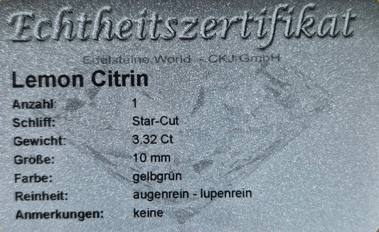 Lemon Citrin 10 mm 3.32 Ct