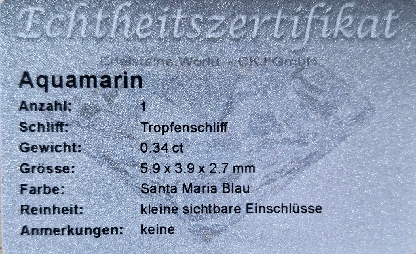 Santa Maria Aquamarin 5,9 x 3,9 x 2,7 mm 0,34 Ct