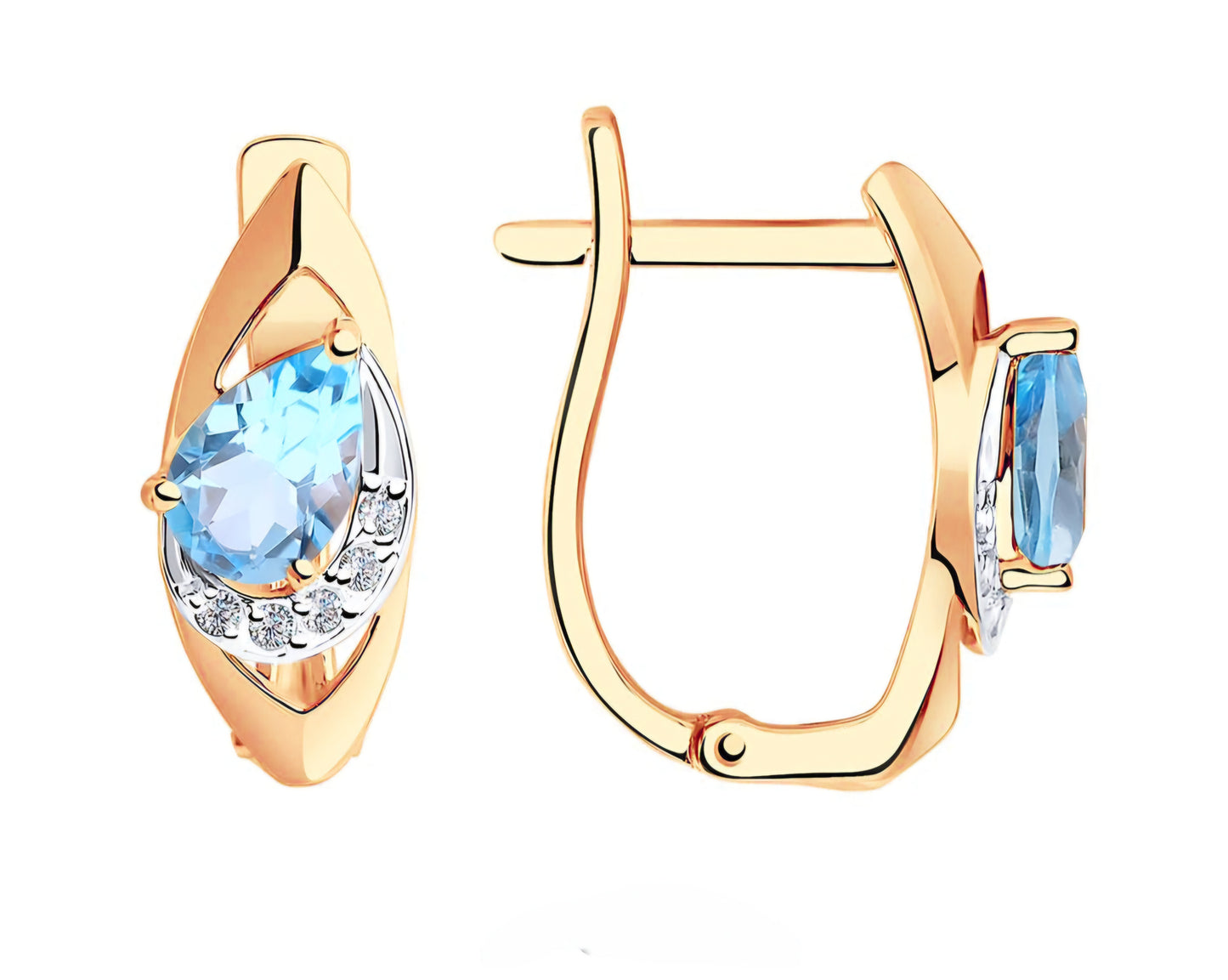 Ohrringe mit Swiss Blue Topas und Zirkonia Russisches Rotgold 585 Art. Nr. 725962