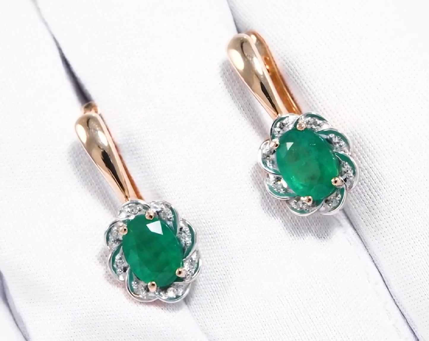 Ohrringe mit Smaragd und Brillanten Russisches Rotgold 585 Art. Nr. 3020433