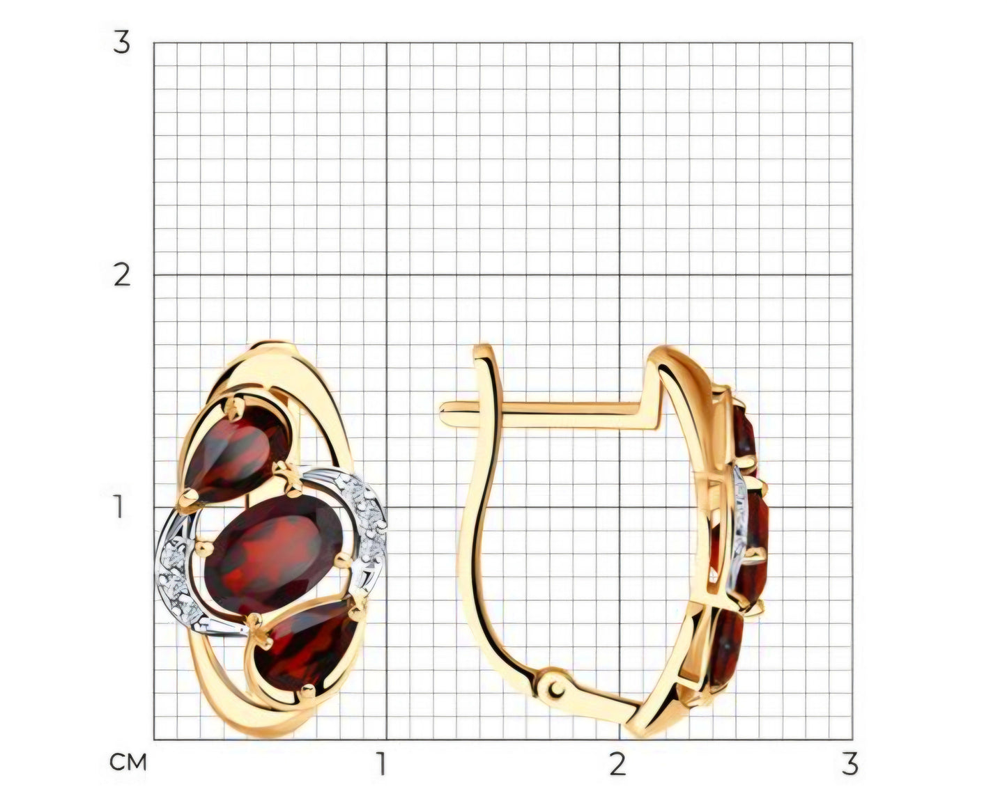 Ohrringe mit Granat und Zirkonia Russisches Rotgold 585 Art. Nr. 725866