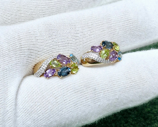 Ohrringe mit Chrysolith, Amethyst, Topas und Zirkonia Russisches Rotgold 585 Art. Nr. 723787