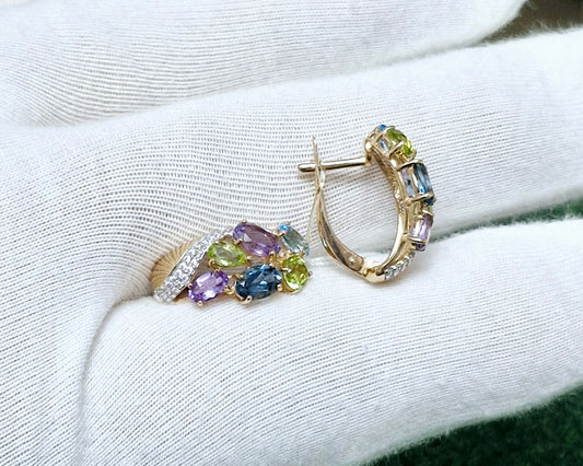 Ohrringe mit Chrysolith, Amethyst, Topas und Zirkonia Russisches Rotgold 585 Art. Nr. 723787