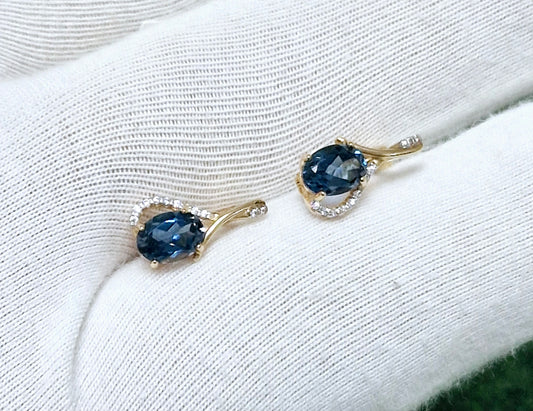 Ohrringe mit London Blue Topas und Zirkonia Russisches Rotgold 585 Art. Nr. 723930