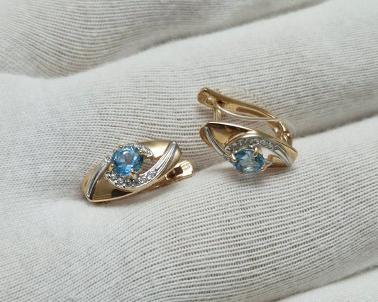 Ohrringe mit Swiss Blue Topas und Zirkonia Russisches Rotgold 585 Art. Nr. 725935