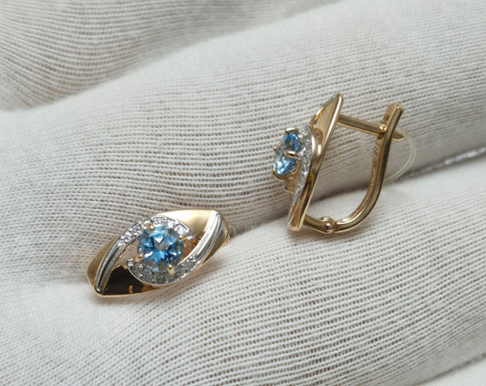 Ohrringe mit Swiss Blue Topas und Zirkonia Russisches Rotgold 585 Art. Nr. 725935