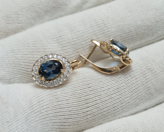 Ohrringe mit London Blue Topas und Zirkonia Russisches Rotgold 585 Art. Nr. 728143