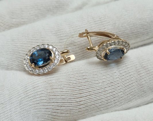 Ohrringe mit London Blue Topas und Zirkonia Russisches Rotgold 585 Art. Nr. 728143