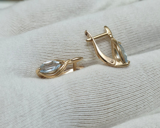 Ohrringe mit Sky Blue Topas Russisches Rotgold 585 Art. Nr. 728406