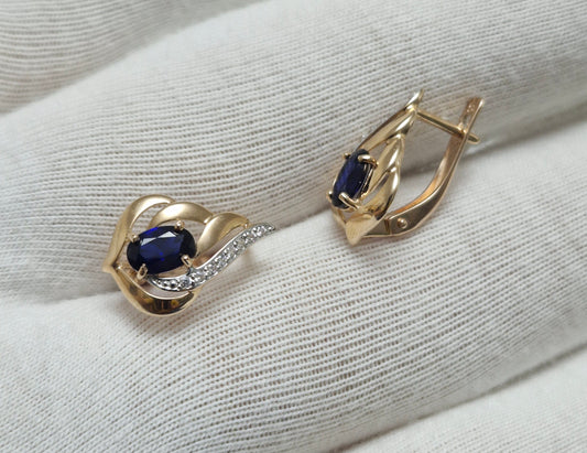 Ohrringe mit Saphir HTS und Zirkonia Russisches Rotgold 585 Art. Nr. 724793